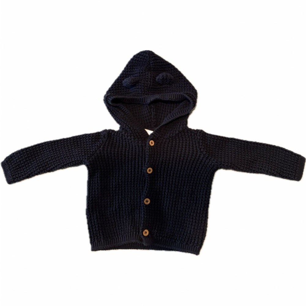 Carter’s Hooded Waffle Knit Cardigan Bear Ears 3 Months, Navy Blue, baby boy